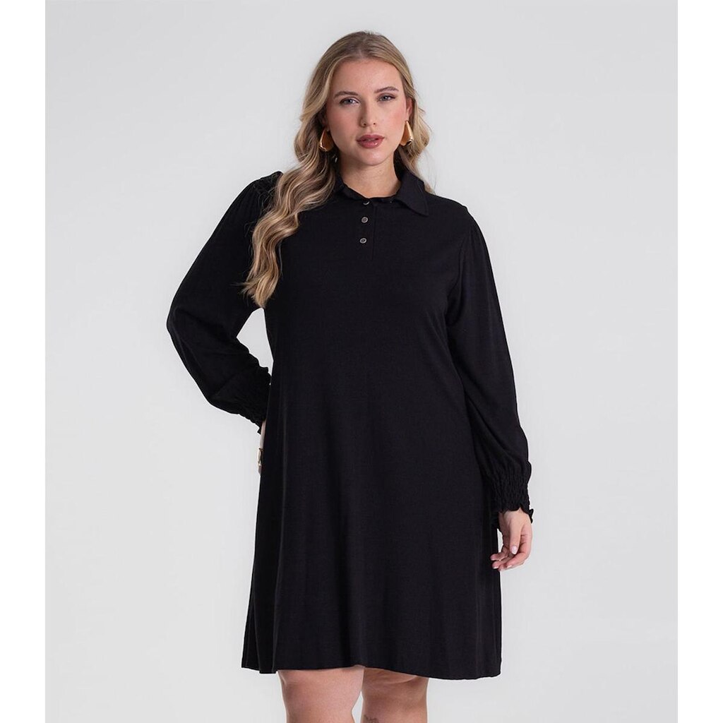 Vestido Manga Longa Evase Plus Size Secret Glam Preto