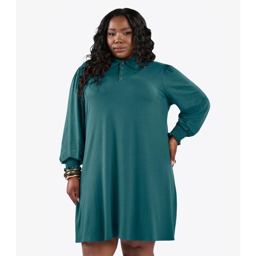 Vestido Manga Longa Evase Plus Size Secret Glam Verde