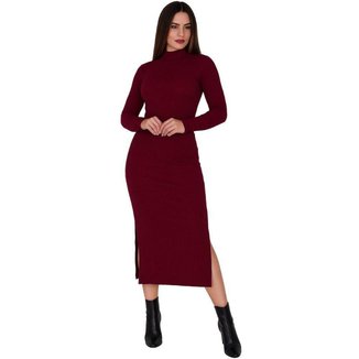 Vestido Manga Longa Gola Alta Inverno Midi Patrícia cor:;tamanho:M