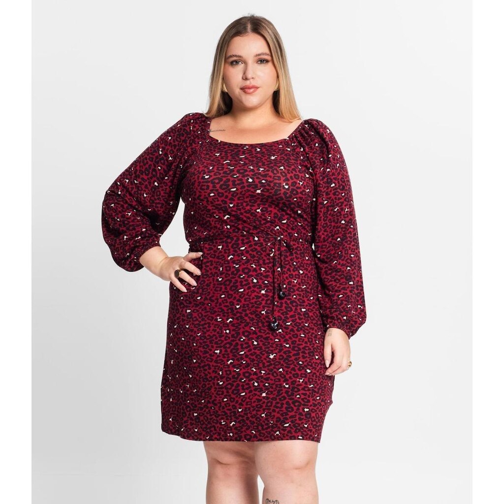 Vestido Manga Longa Plus Size Secret Glam Vermelho