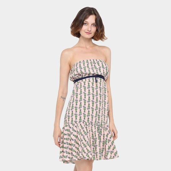 Vestido Maria Filó Tomara-que-caia Curto Pinhas - Estampado