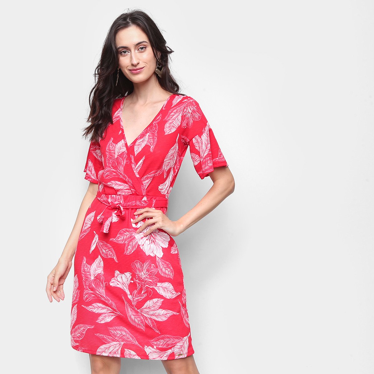 Vestido Marialicia Curto Amarração Floral - Vermelho Menor preço em Vestido Marialicia Curto Amarração Floral - Vermelho
