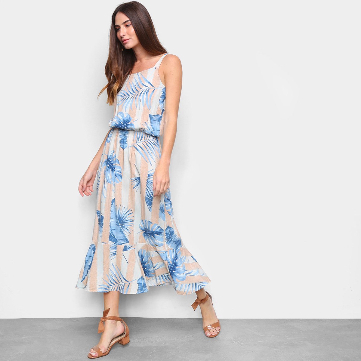 Vestido Marialicia Midi Liso - Marinho Menor preço em Vestido Marialicia Midi Liso - Marinho