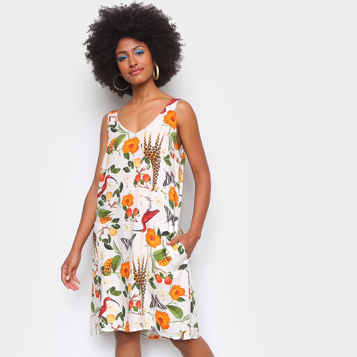 Vestido Mercatto Evasê Curto Estampado - Bege Menor preço em Vestido Mercatto Evasê Curto Estampado - Bege