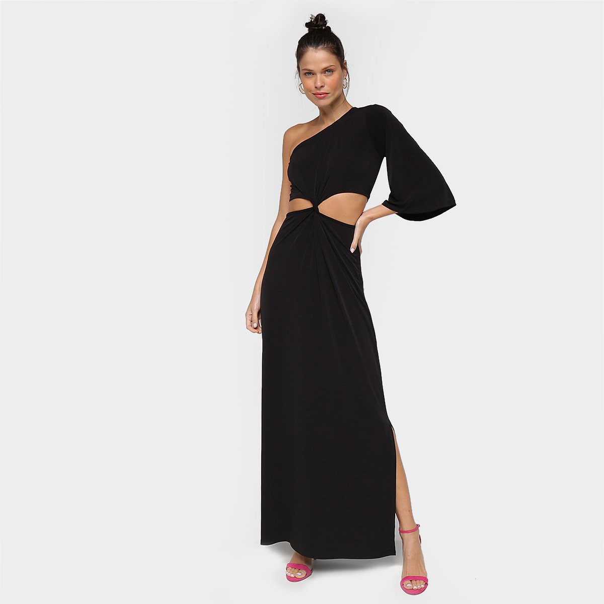 Vestido Mercatto Longo Um Ombro Só Liso - Preto Menor preço em Vestido Mercatto Longo Um Ombro Só Liso - Preto