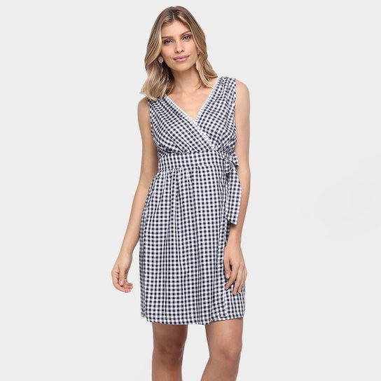 Vestido Mercatto Xadrez Amarração - Preto+Branco