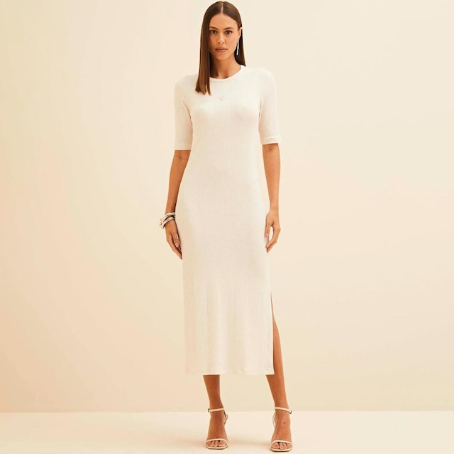 Vestido Mid Forum Manga Feminino