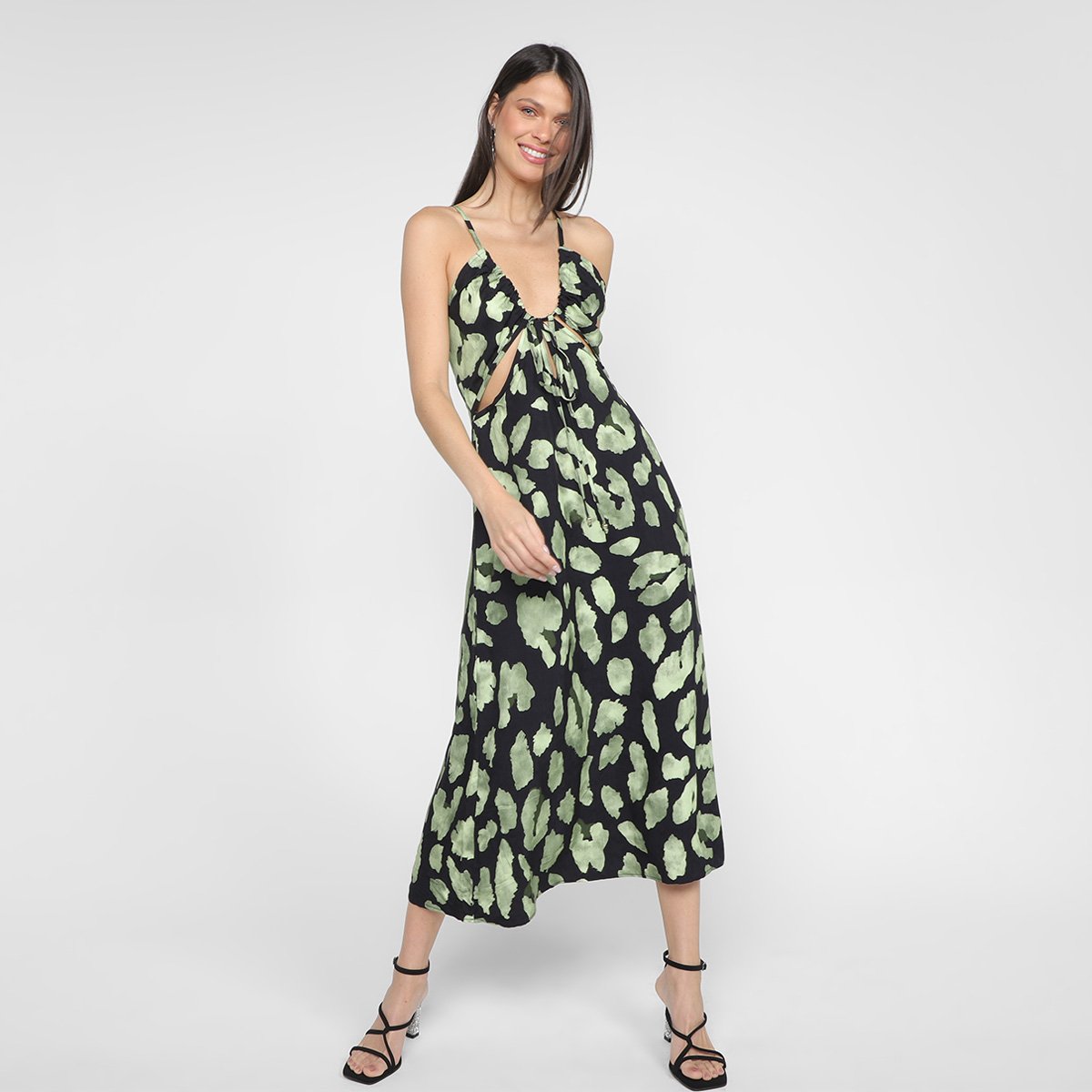 Vestido Midi All's Feline Amarração Feminino - Verde escuro Menor preço em Vestido Midi All's Feline Amarração Feminino - Verde escuro