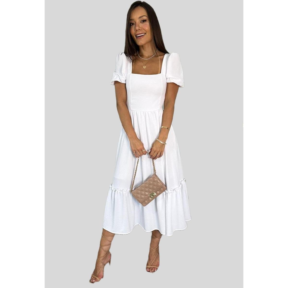 Vestido Midi Barrado Maria Nana Marie Vestido Midi - Branco Menor preço em Vestido Midi Barrado Maria Nana Marie Vestido Midi - Branco