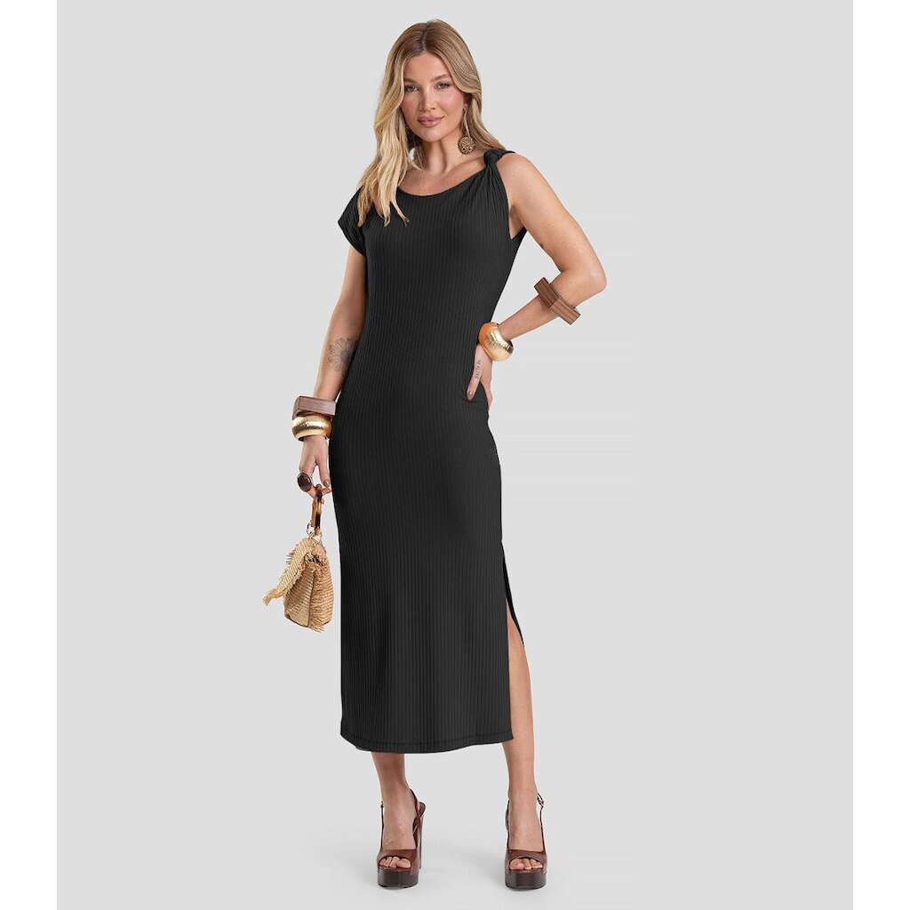 Vestido Midi Canelado Dianna Preto