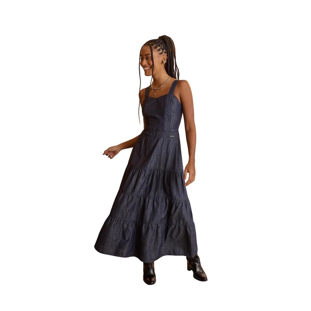 Vestido Midi Chá Lunender Alças Azul