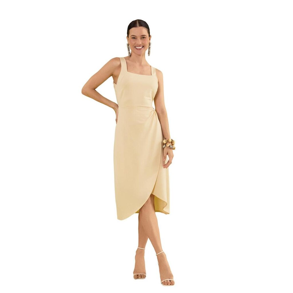 Vestido Midi Chá Lunender Com Alças Em Malha C0285