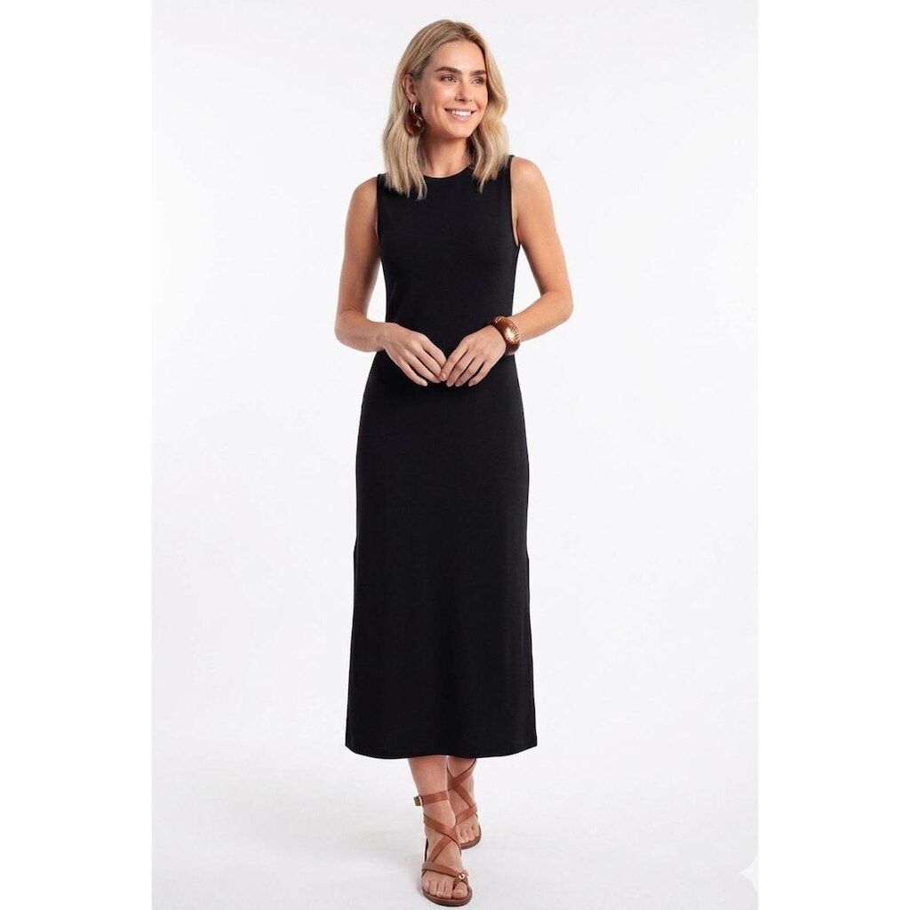 Vestido Midi Chá Lunender Sem Mangas Em Malha Com Fendas