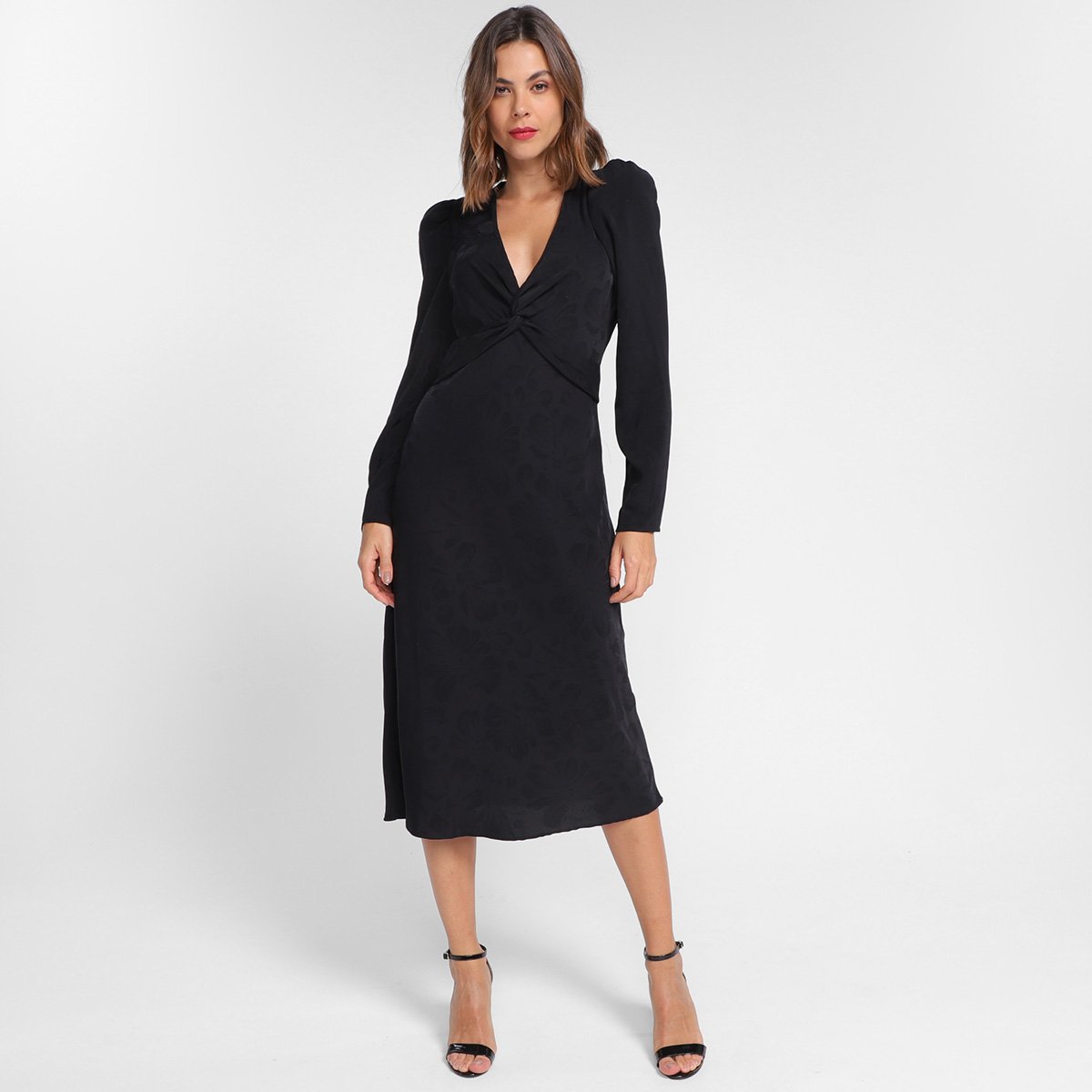 Vestido Midi Colcci Nó Manga Longa Feminina - Preto Menor preço em Vestido Midi Colcci Nó Manga Longa Feminina - Preto