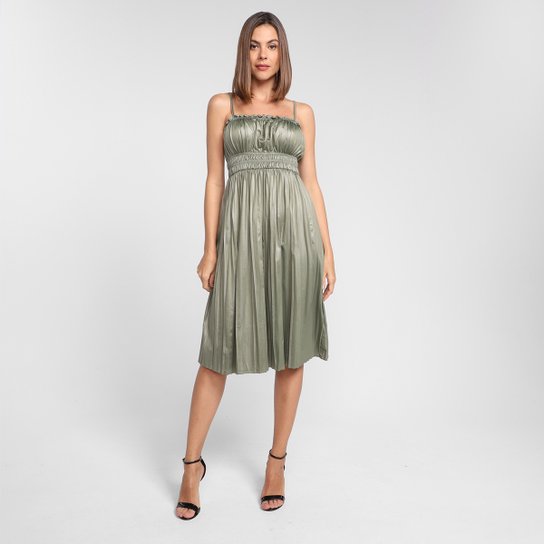 Vestido Midi Colcci Plissado - Verde