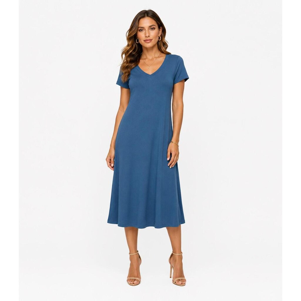 Vestido Midi Com Decote Em V Malha Visco Endless Azul