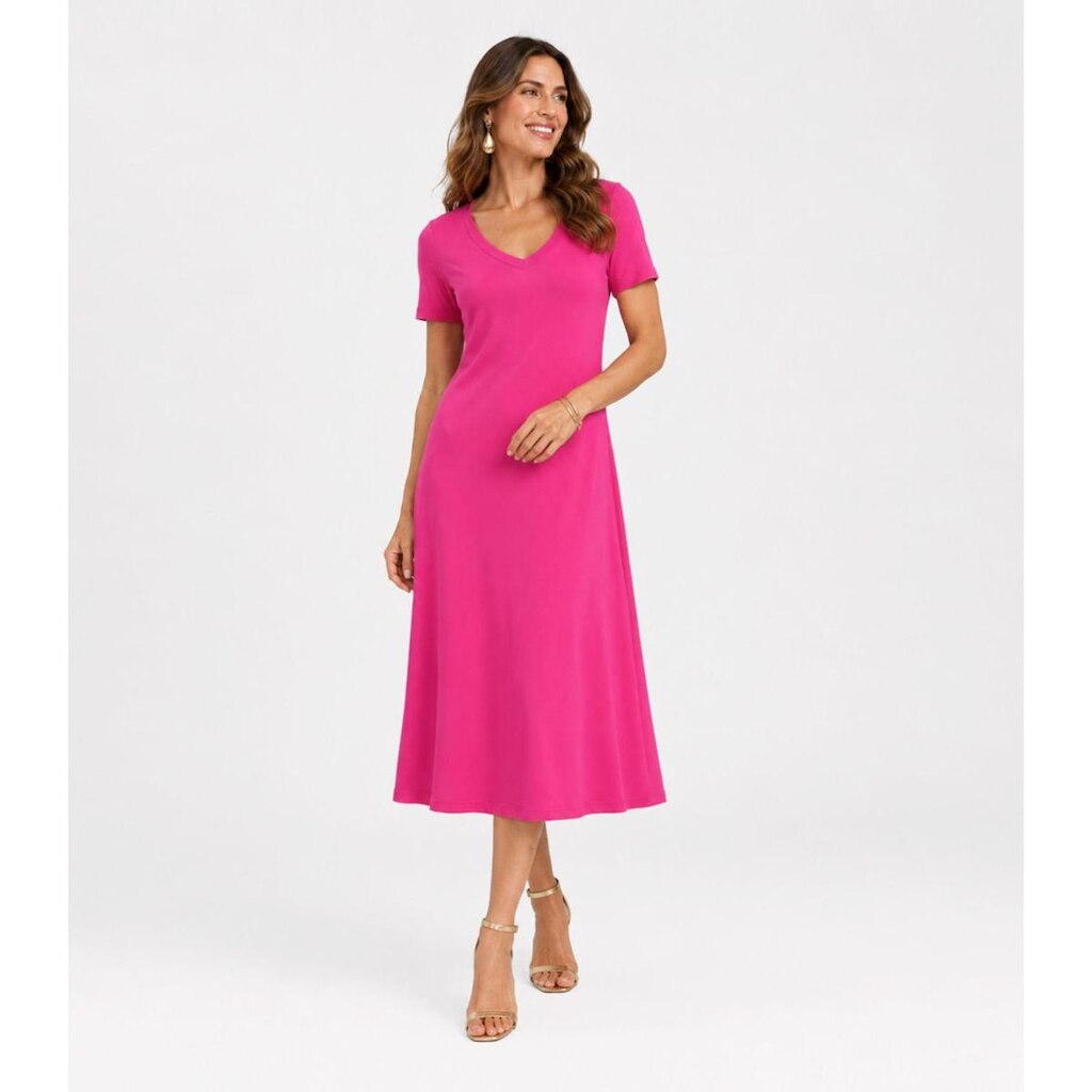 Vestido Midi Com Decote Em V Malha Visco Endless Rosa