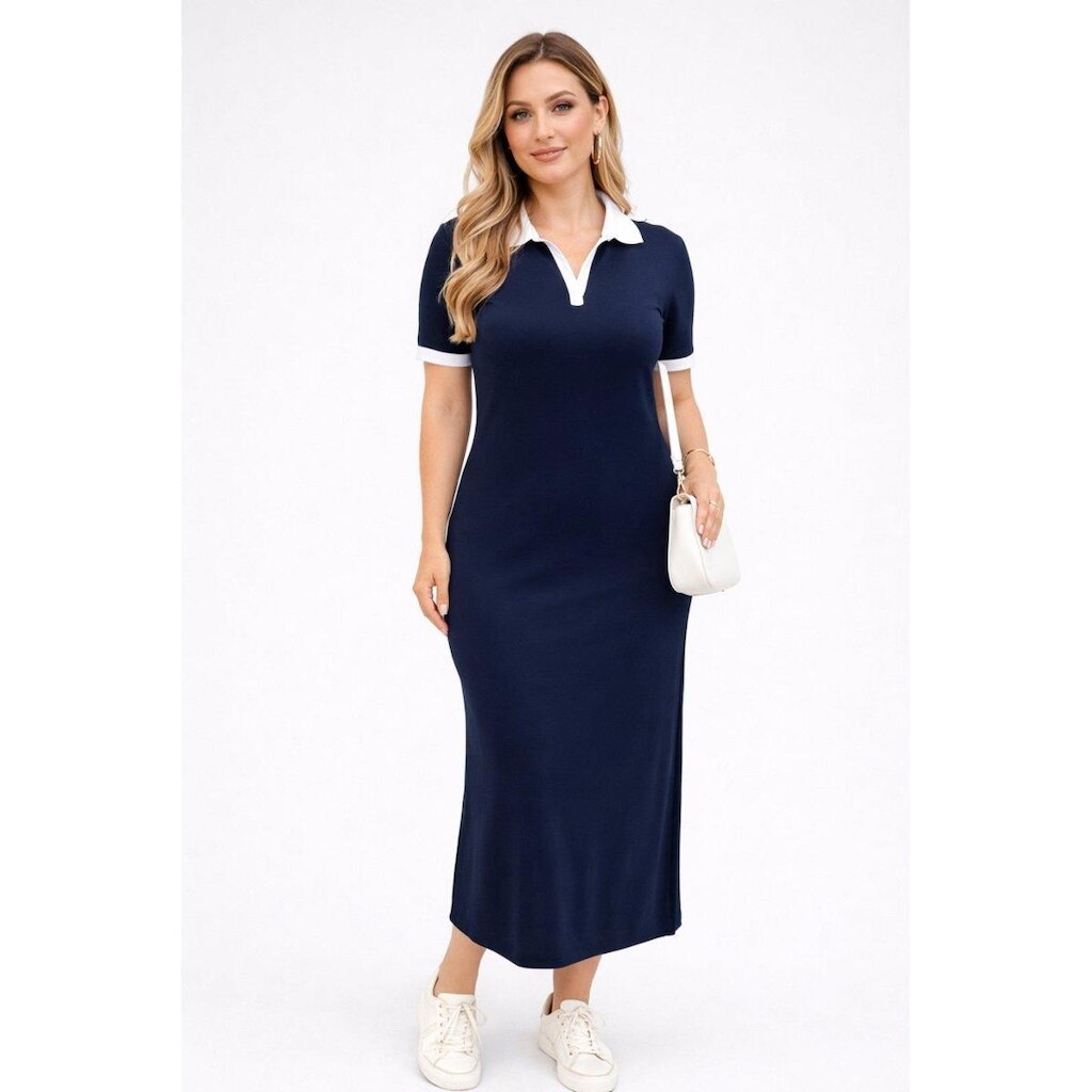 Vestido Midi D Bell Outlet Fashion Gola Polo Azul Escuro