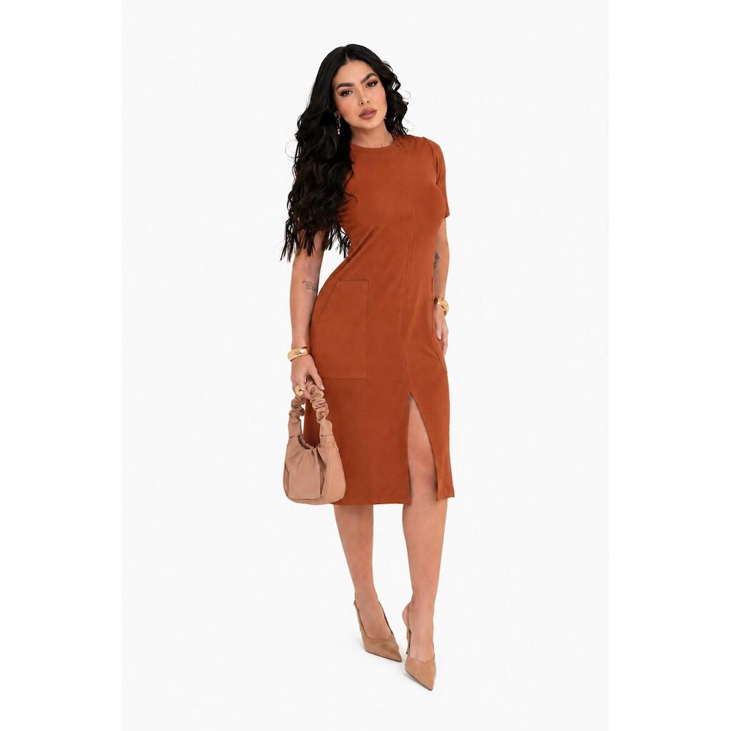 Vestido Midi D Bell Outlet Fashion Moletinho Comfy Terracota