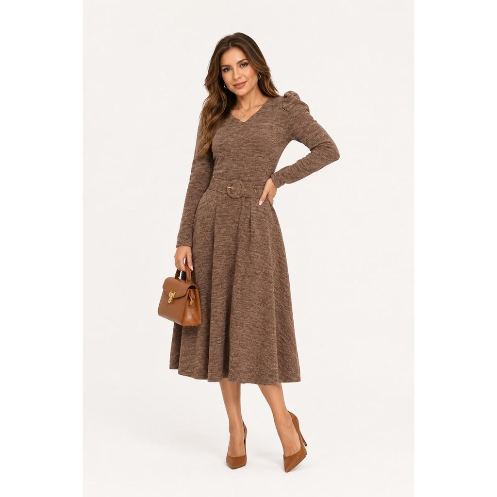 Vestido Midi D Bell Outlet Fashion Social Com Cinto Marrom
