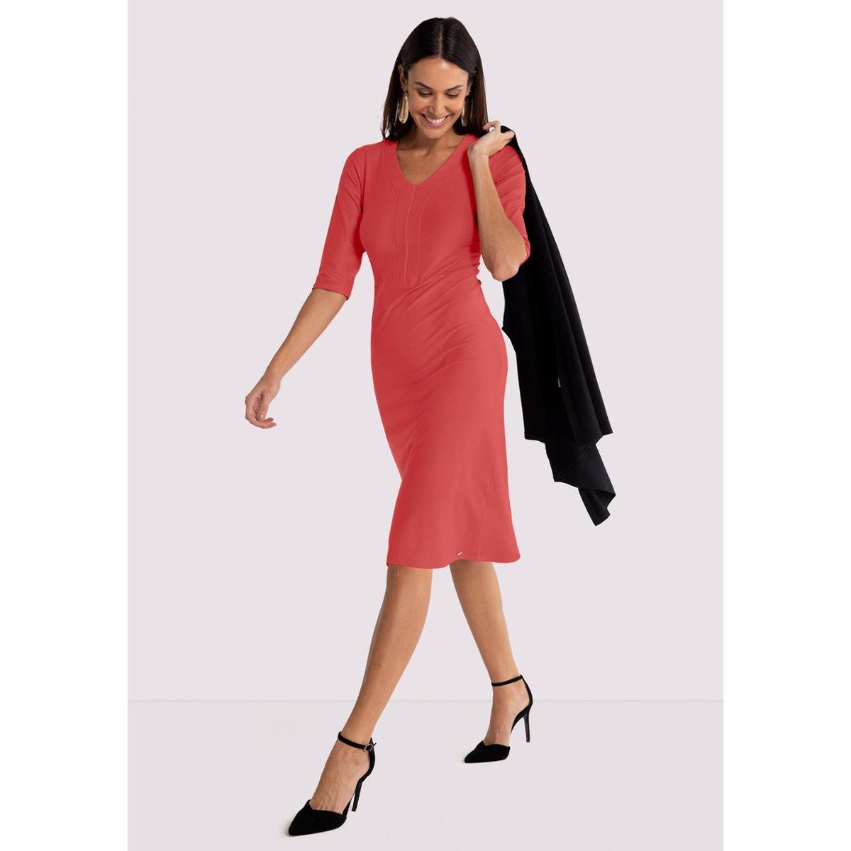 Vestido Midi em Malha Crepe com Manga 3/4 Zattini - Main Image