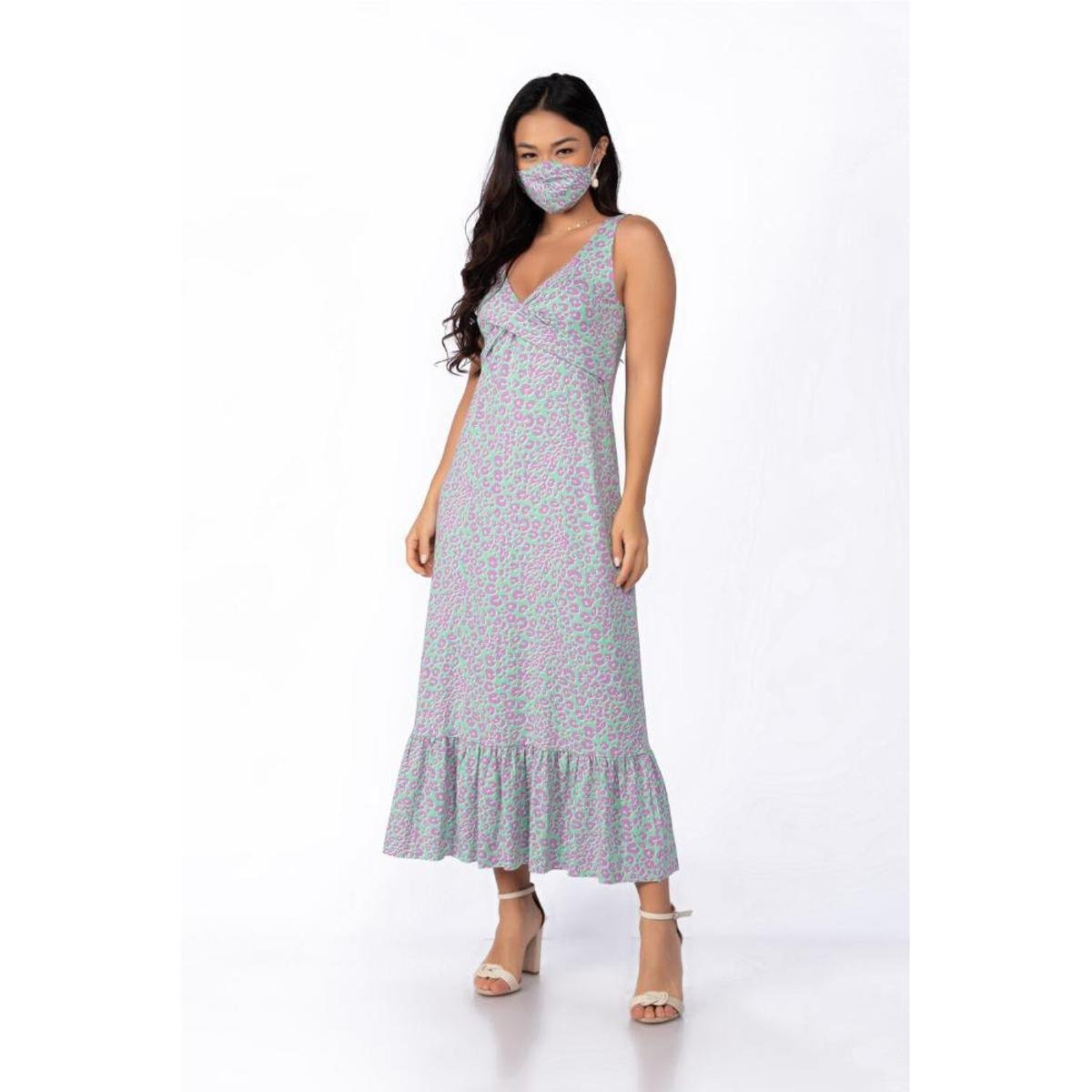 Vestido midi estampado regata transpassada decote v - Verde Menor preço em Vestido midi estampado regata transpassada decote v - Verde