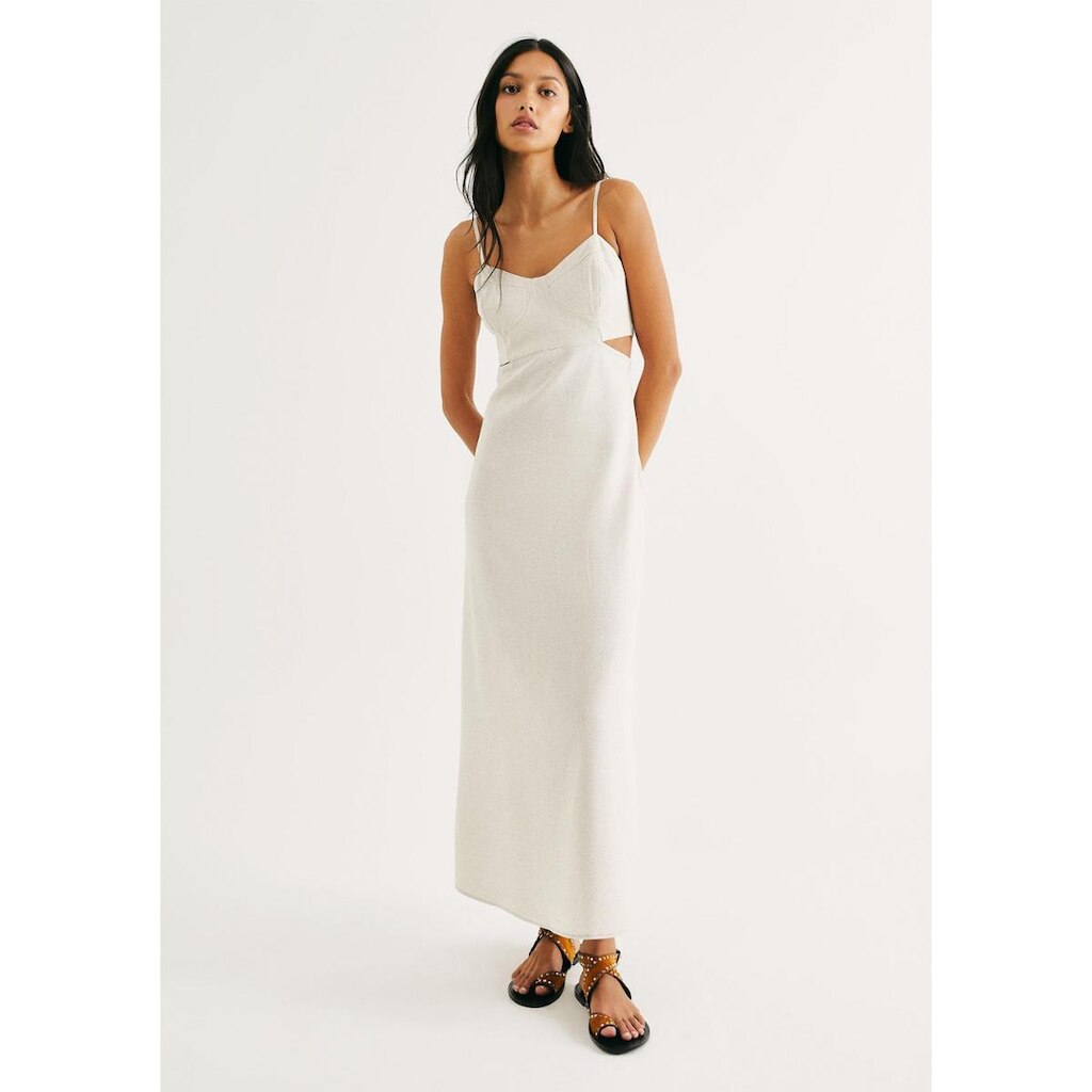 Vestido Midi Evasê Com Lastex Em Linho