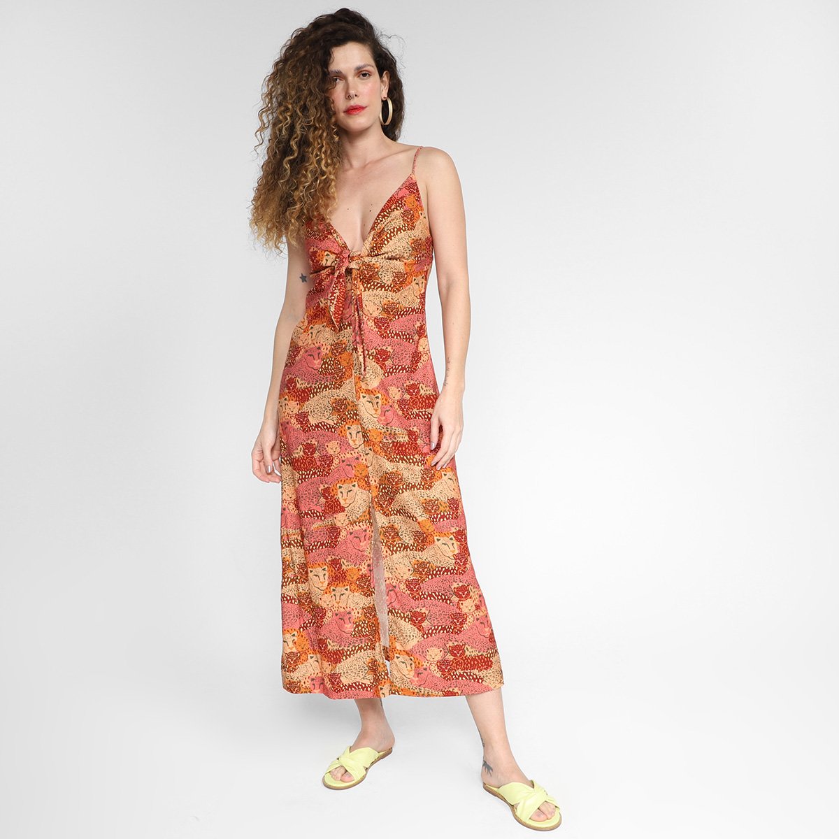 Vestido Midi Farm Colo De Onça - Estampado Menor preço em Vestido Midi Farm Colo De Onça - Estampado