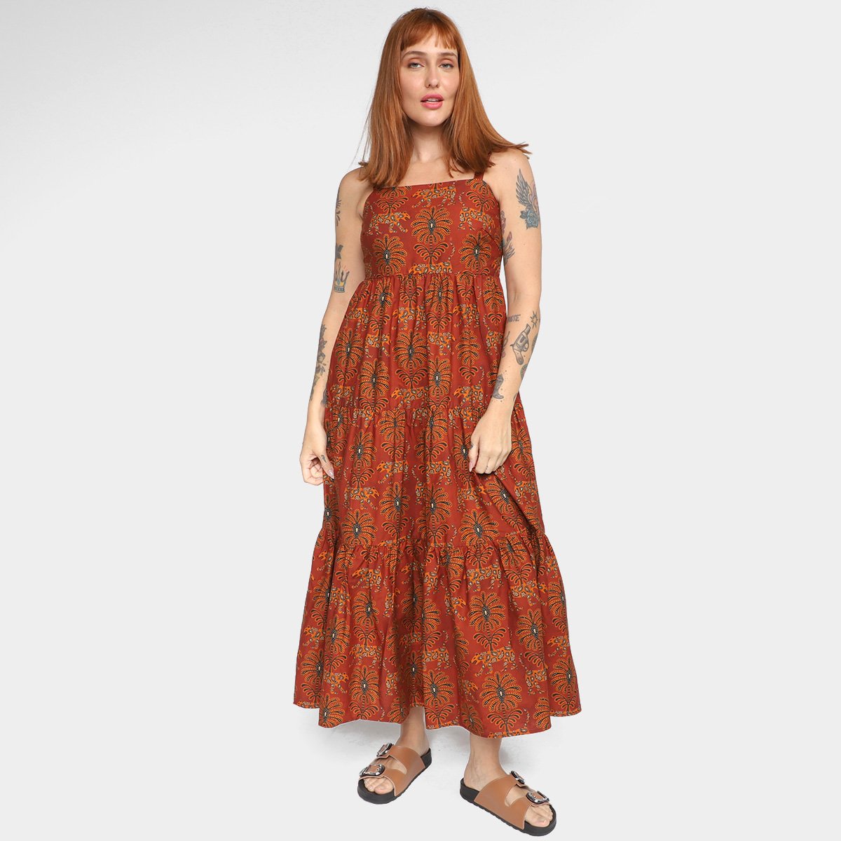 Vestido Midi Farm Evasê Retrô Oeste - Estampado Menor preço em Vestido Midi Farm Evasê Retrô Oeste - Estampado