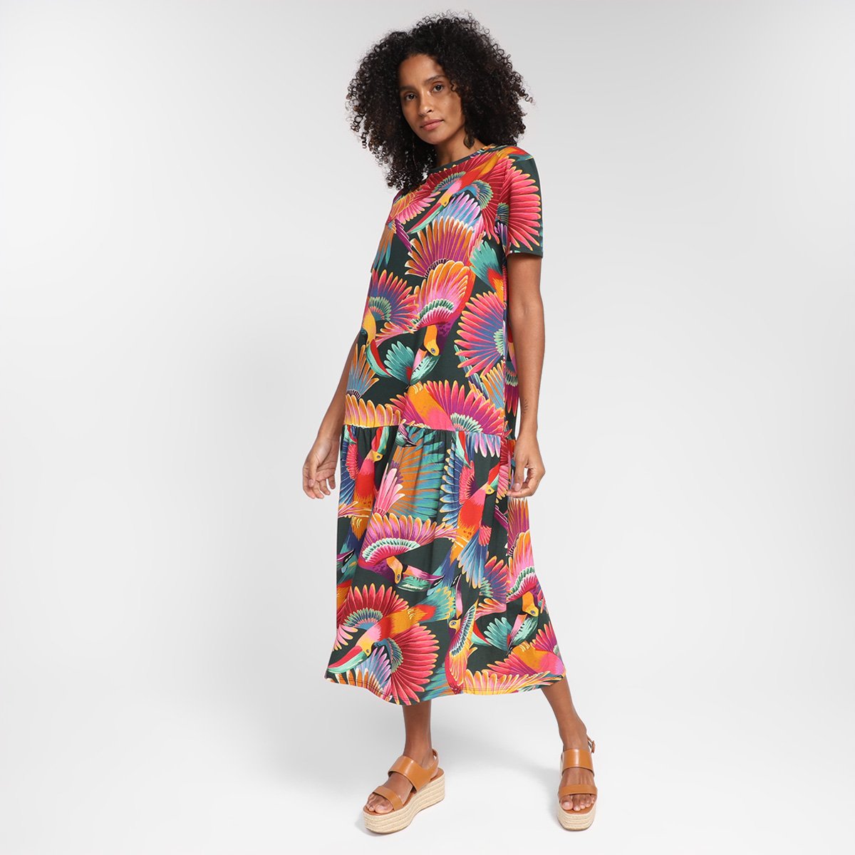 Vestido Midi Farm Frescor de Tucano Cropped - Estampado Menor preço em Vestido Midi Farm Frescor de Tucano Cropped - Estampado