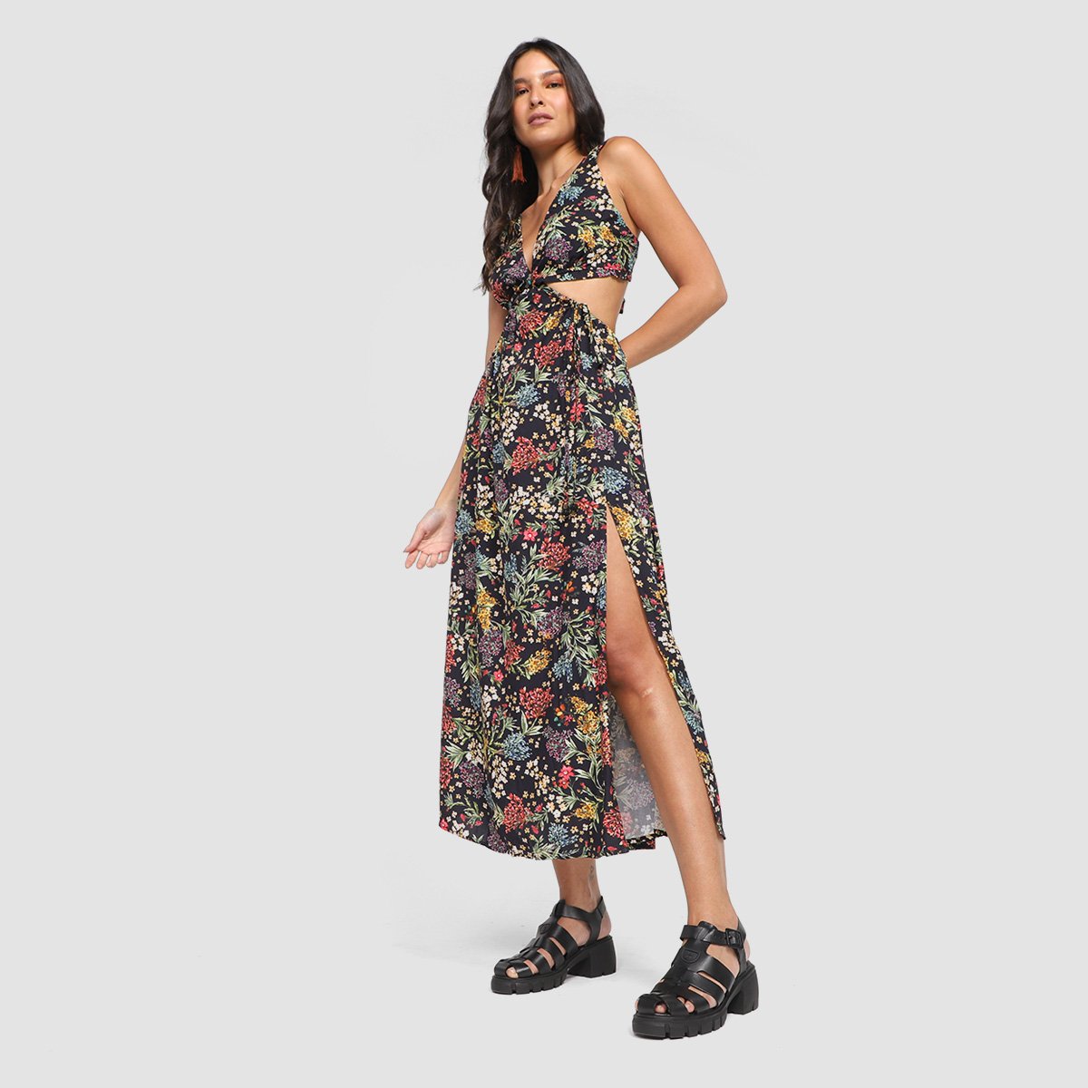 Vestido Midi Farm Louise Floral - Vermelho+Amarelo Menor preço em Vestido Midi Farm Louise Floral - Vermelho+Amarelo