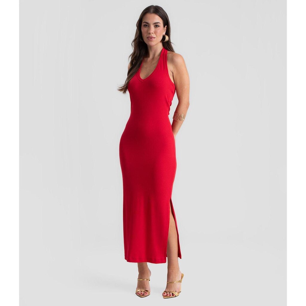 Vestido Midi Feminino Com Decote V Dianna Vermelho