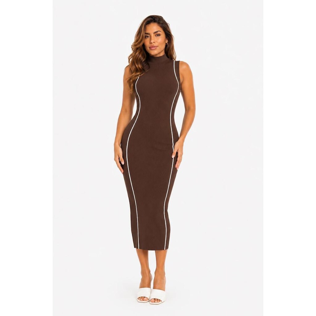 Vestido Midi Feminino D Bell Outlet Fashion Listras Chocolate