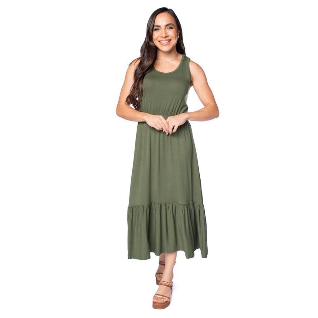 Vestido Midi Feminino Rechsul Sem Mangas Babados Preto