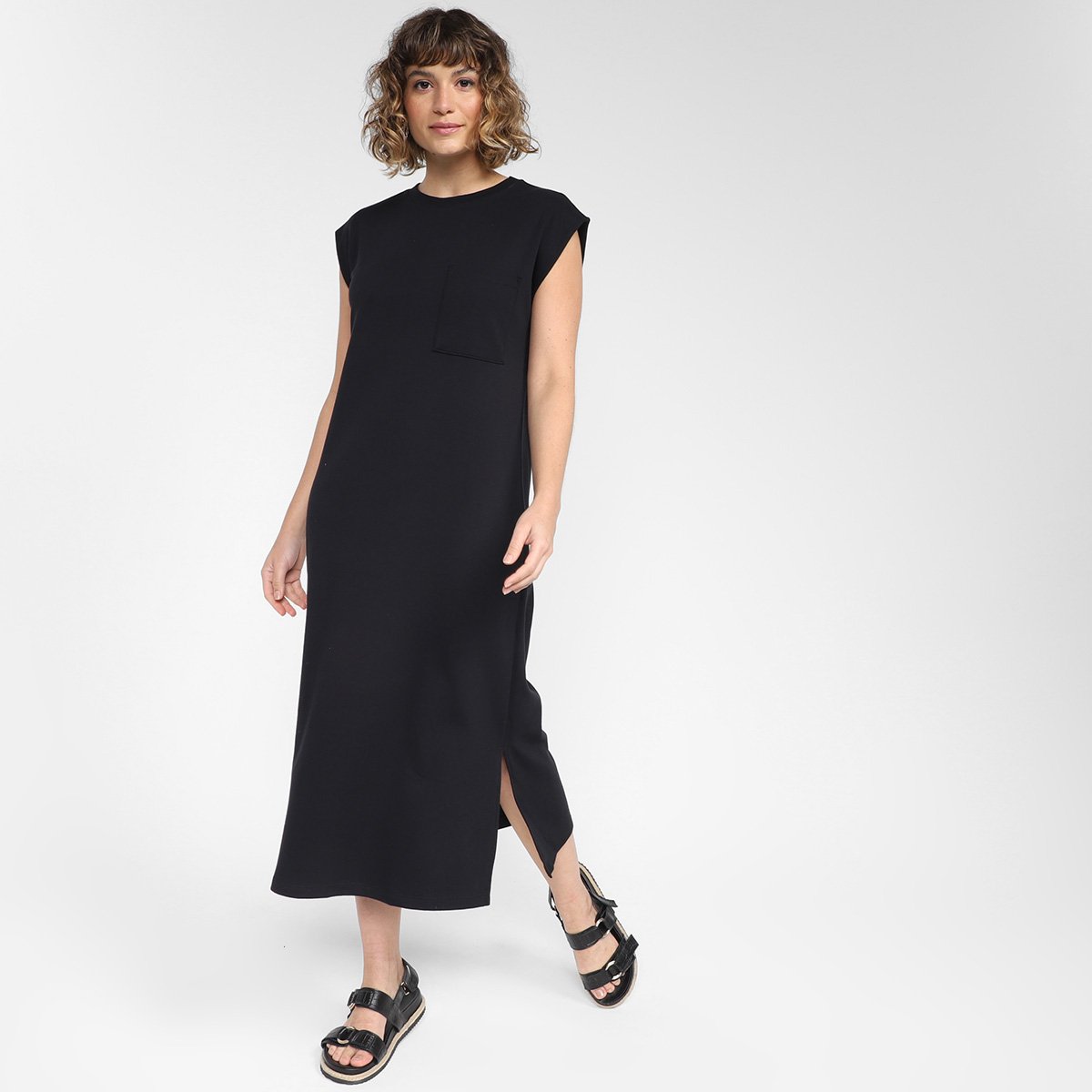 Vestido Midi Hering Básico - Preto Menor preço em Vestido Midi Hering Básico - Preto