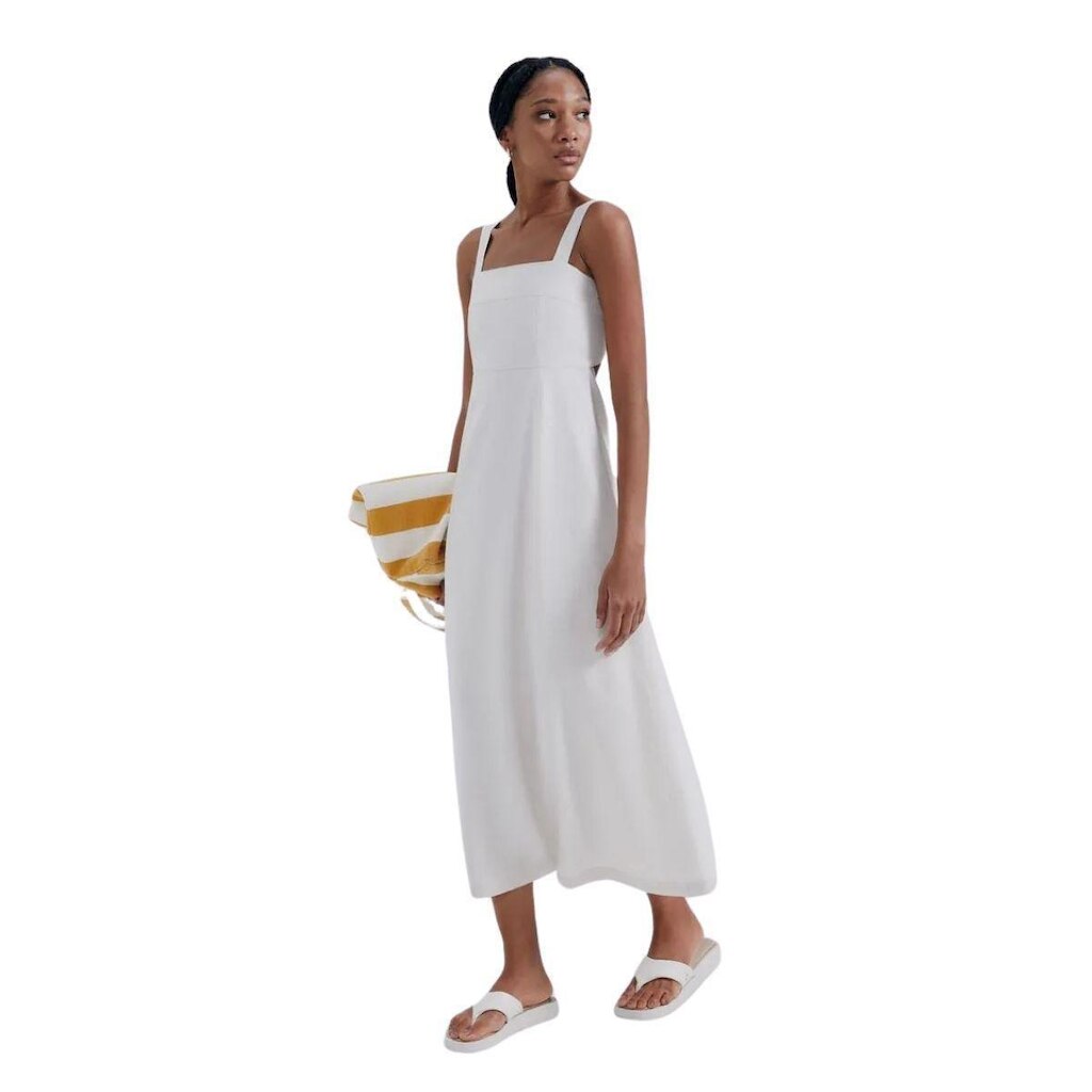 Vestido Midi Hering Evasê Alças Médias Linho Off White