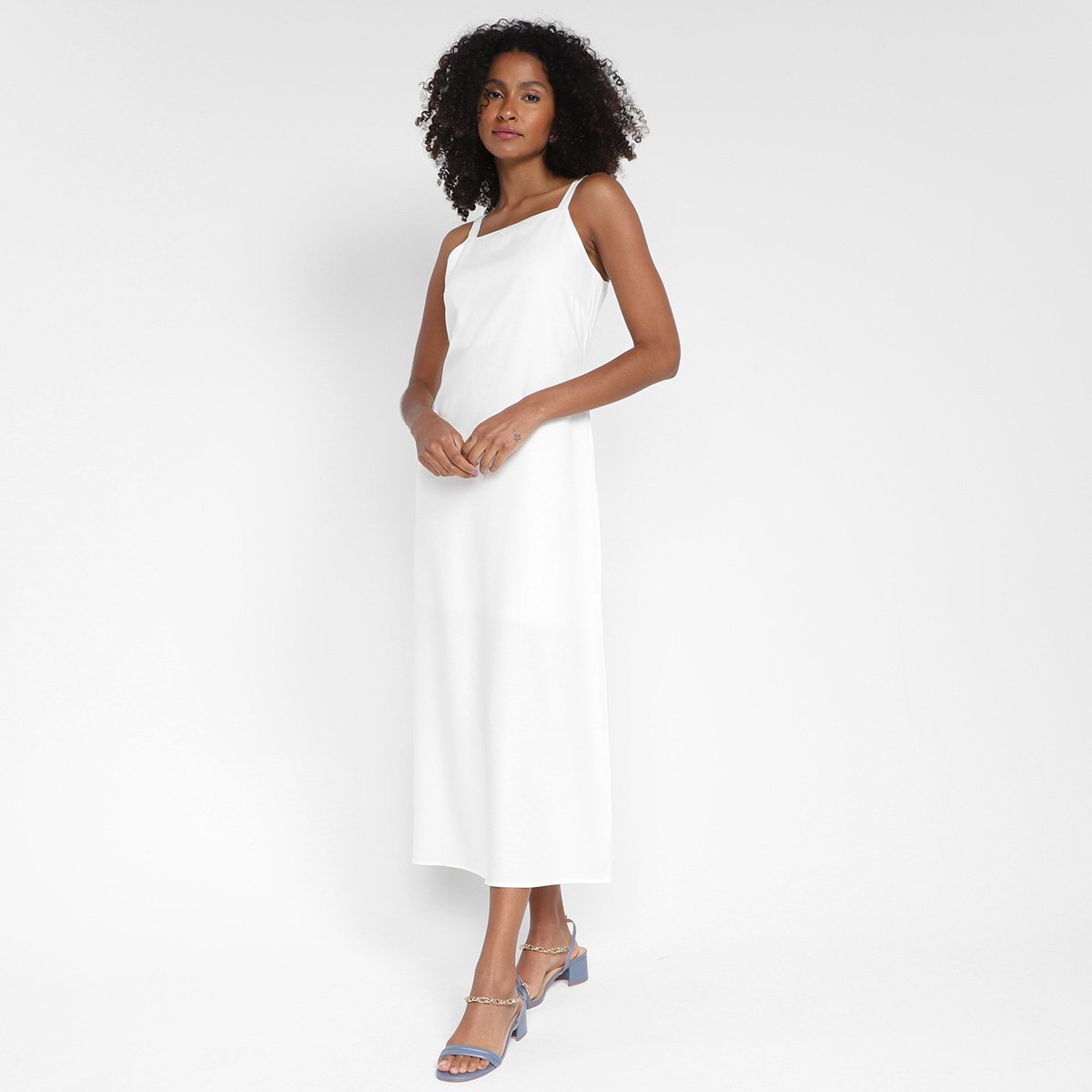 Vestido Midi Hering Evasê Alças - Bege Menor preço em Vestido Midi Hering Evasê Alças - Bege