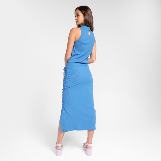 Vestido Midi Il Shin Canelado Fenda