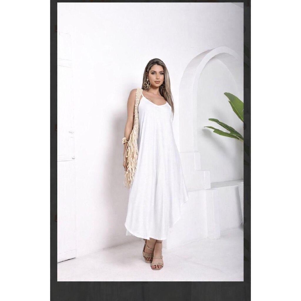 Vestido Midi Indiano Trapézio Estampa Lisa