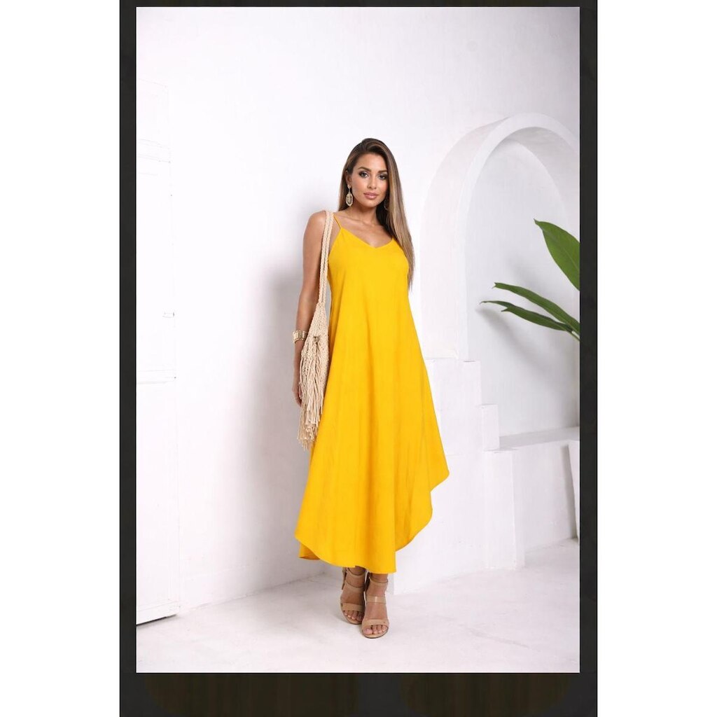 Vestido Midi Indiano Trapézio Estampa Lisa