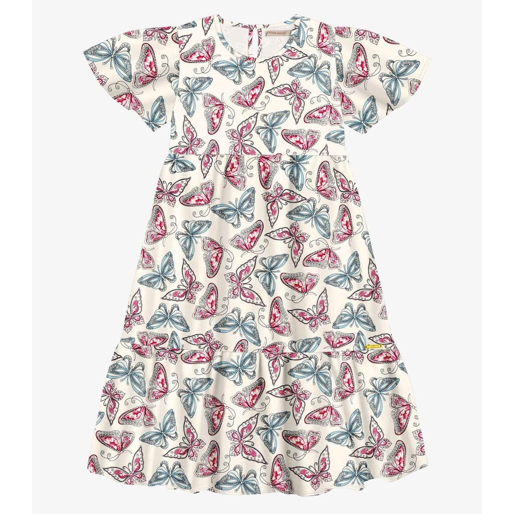 Vestido Midi Infantil Borboletas Trick Nick Bege