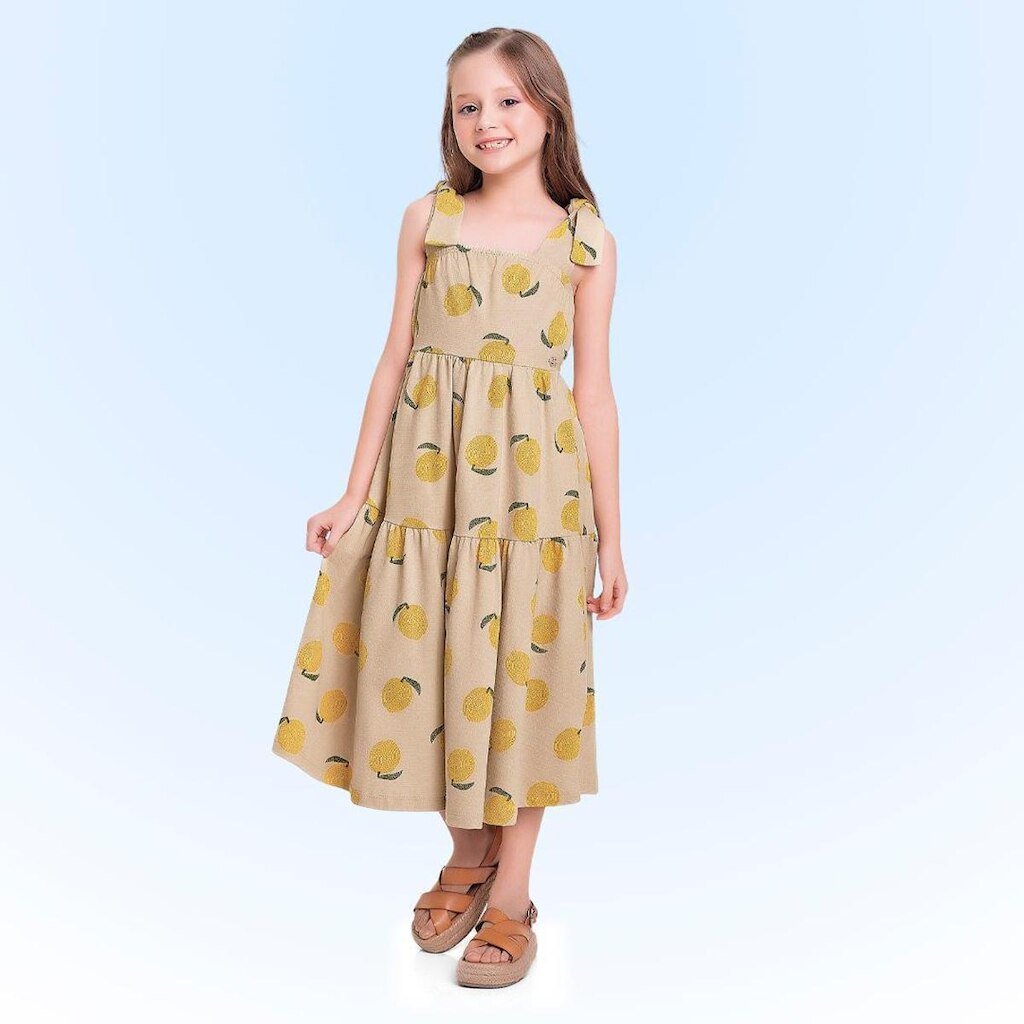 Vestido Midi Infantil Verão Limões Tam 4 a 14 - Fakini