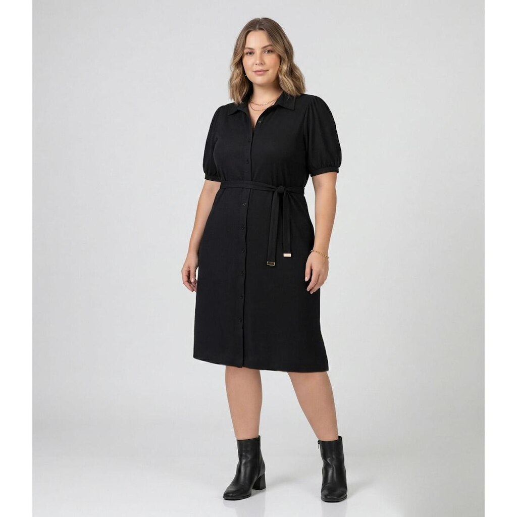 Vestido Midi Manga 3/4 Plus Size Secret Glam Preto