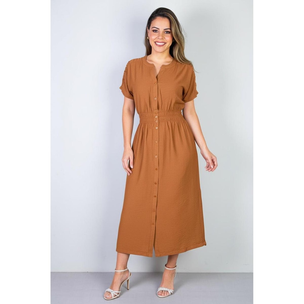 Vestido midi manga curta botões e elástico 51133