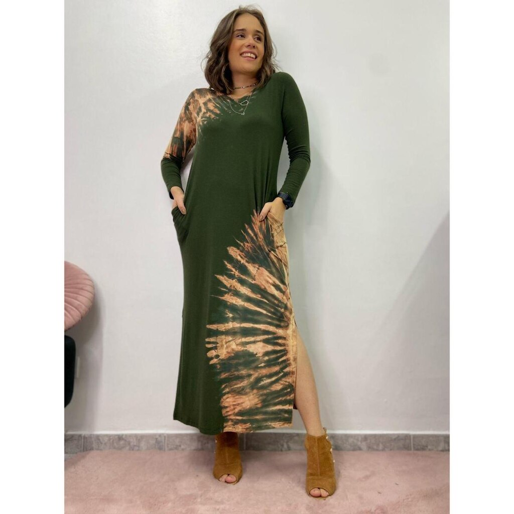 Vestido Midi Manga Longa em Viscolycra