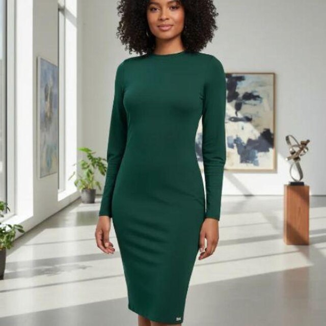 Vestido Midi Manga Longa em Viscose- Cereja Rosa