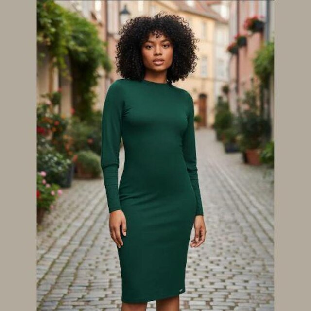 Vestido Midi Manga Longa em Viscose- Cereja Rosa