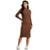 Vestido Midi Manga Longa Serra e Mar Modas Gola Alta Canelado Roupa Feminina - Marrom