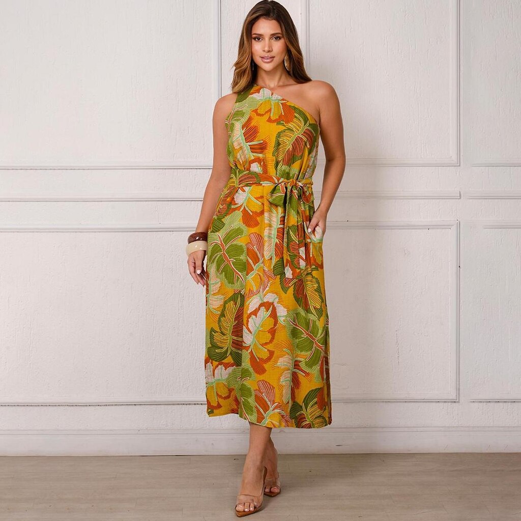 Vestido Midi Ombro Só BBonnie Leticia Estampado Tropical