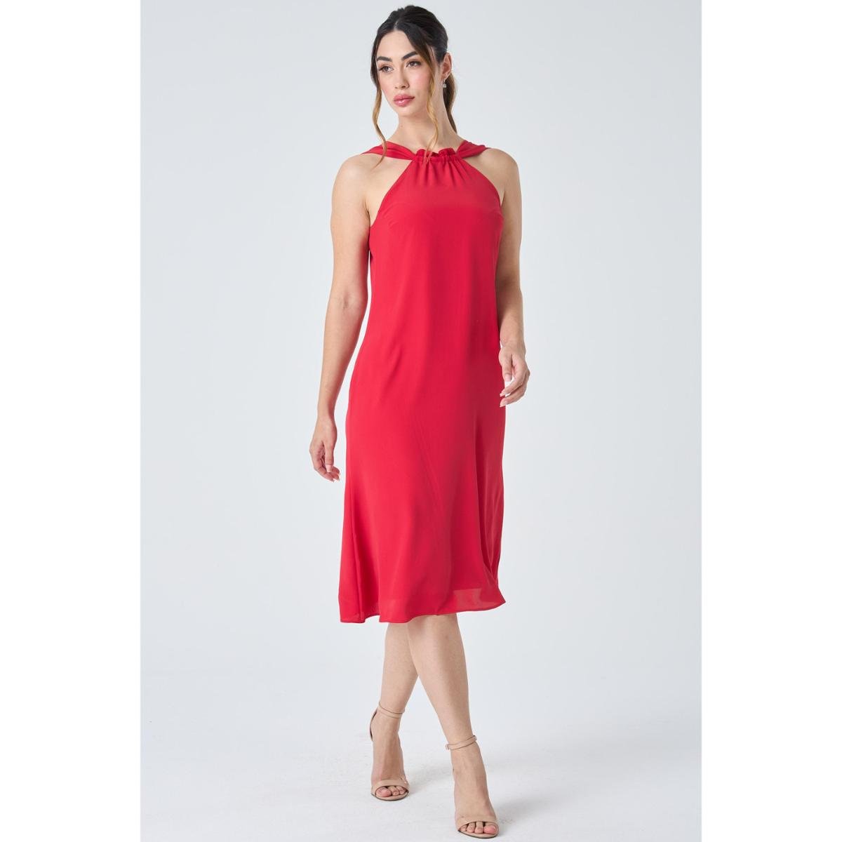 Vestidos Femininos Vestido Vermelho Com Ziper Na Frente Vestido
